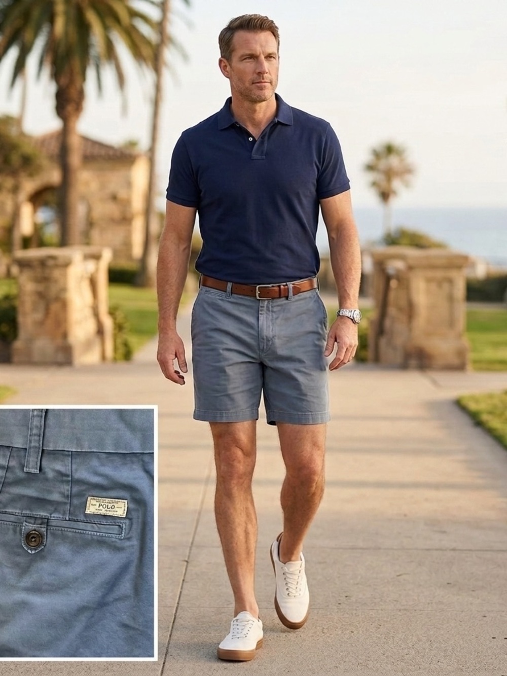 Polo Ralph Lauren Shorts Mens 42  Navy Blue Chino Stretch Classic Fit 7 In